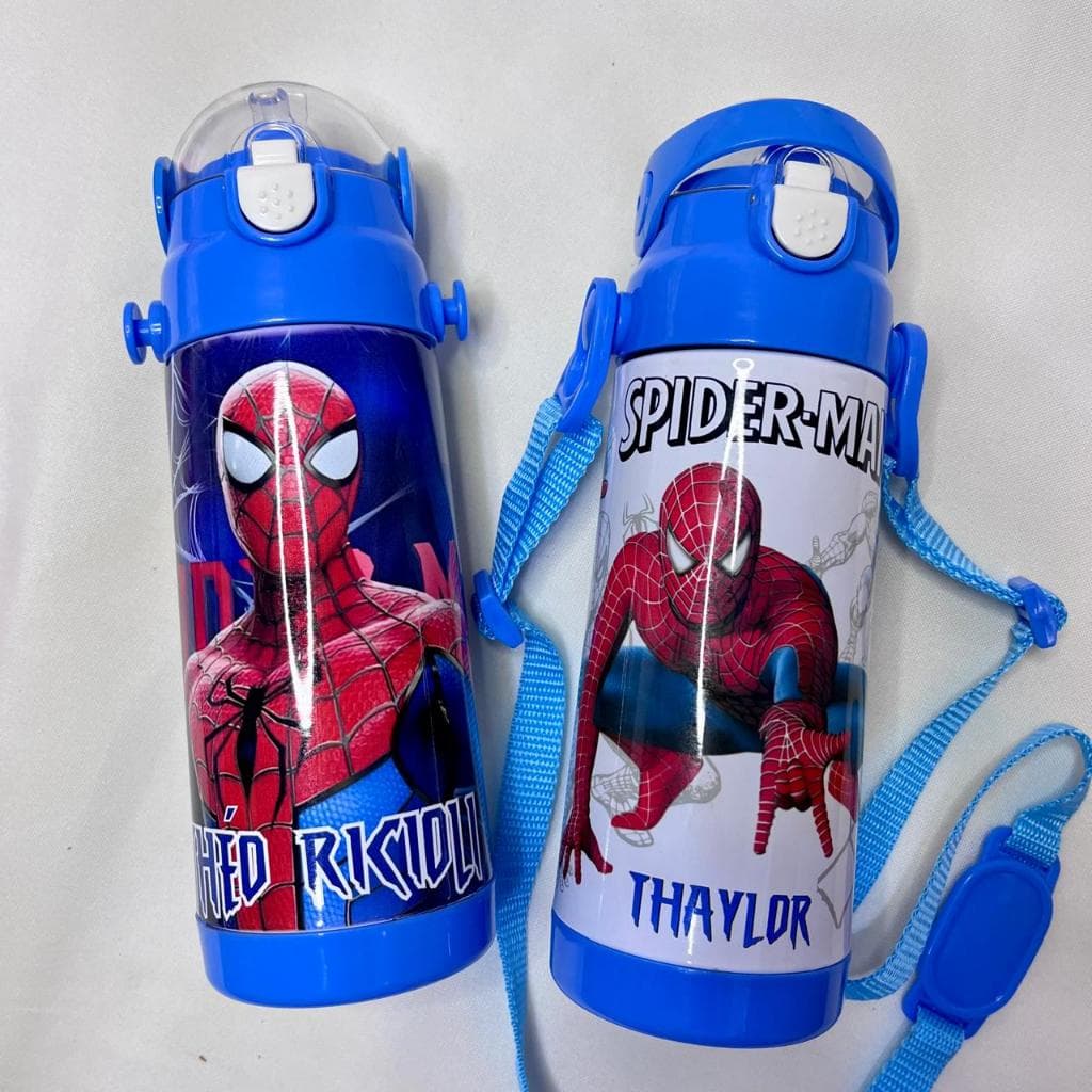 Squeeze garrafinha térmica infantil 500ml 350ml inox presente menino criança homem aranha cordinha personalizada nome