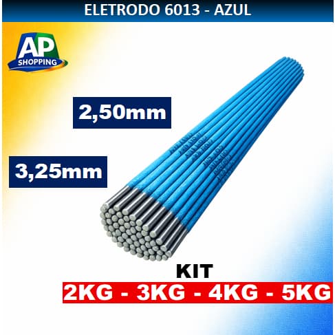 Kit Eletrodo Solda Serralheiro 6013 2,50mm e 3,25mm Azul. 2-3-4 e 5kg - Profissional Solda Elétrica