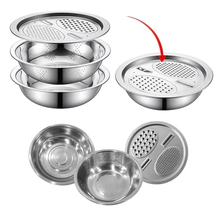 Tigela Inox 4 em 1 Ralador Fatiador Escorredor Bacia Legumes Para Ralar 26cm