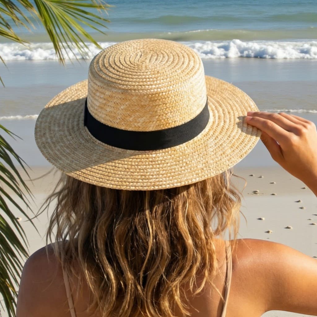 Chapéu De Palha Sintética Com Detalhe De Faixa Elegante, Feminino E Masculino Moda Praia, Piscina E Protege Do Sol CP-10