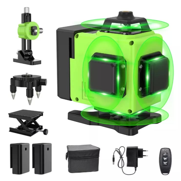 Nível Laser Verde 4D 16 Linhas | Bateria de 12 Horas | Autonivelamento ±3° | IP54 à Prova d'Água | Controle Remoto