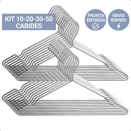 KIT 5/10/20/30/40 Cabides Metal Aço Cromado Tintureiro Resistente Adulto Reforçado Cava