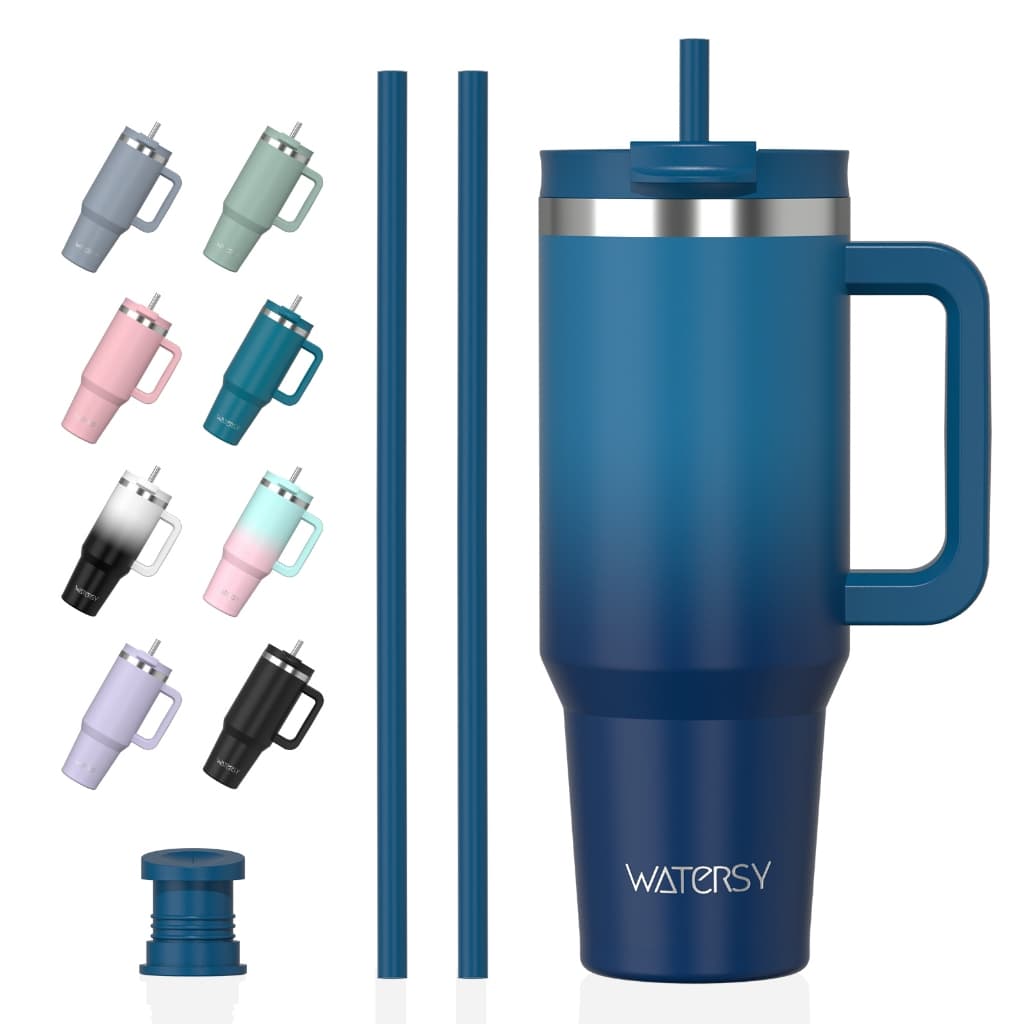 WATERSY Copo Térmico Inox 1182ml Garrafa Térmica Parede Dupla c Alça e Canudo Mantém Calor Frio