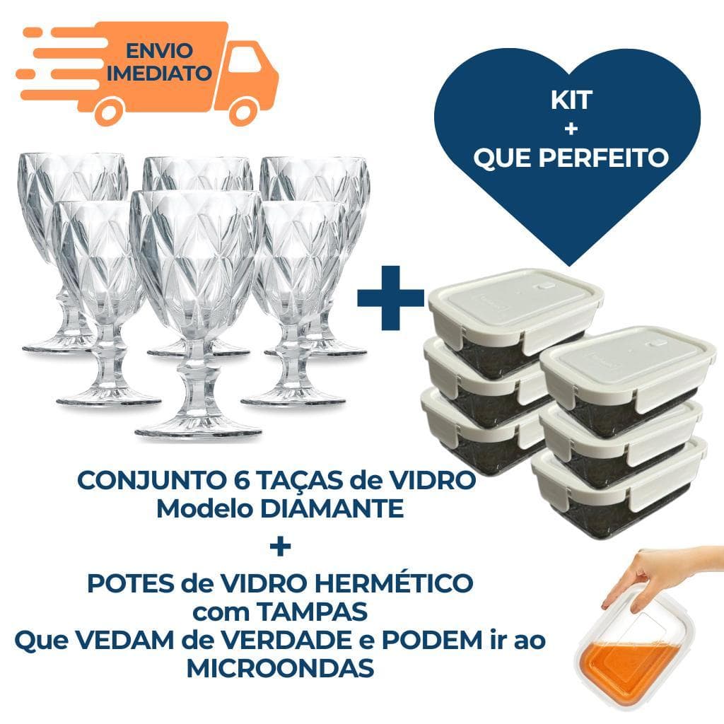 Kit Jogo De Taça Diamante E Pote Hermético