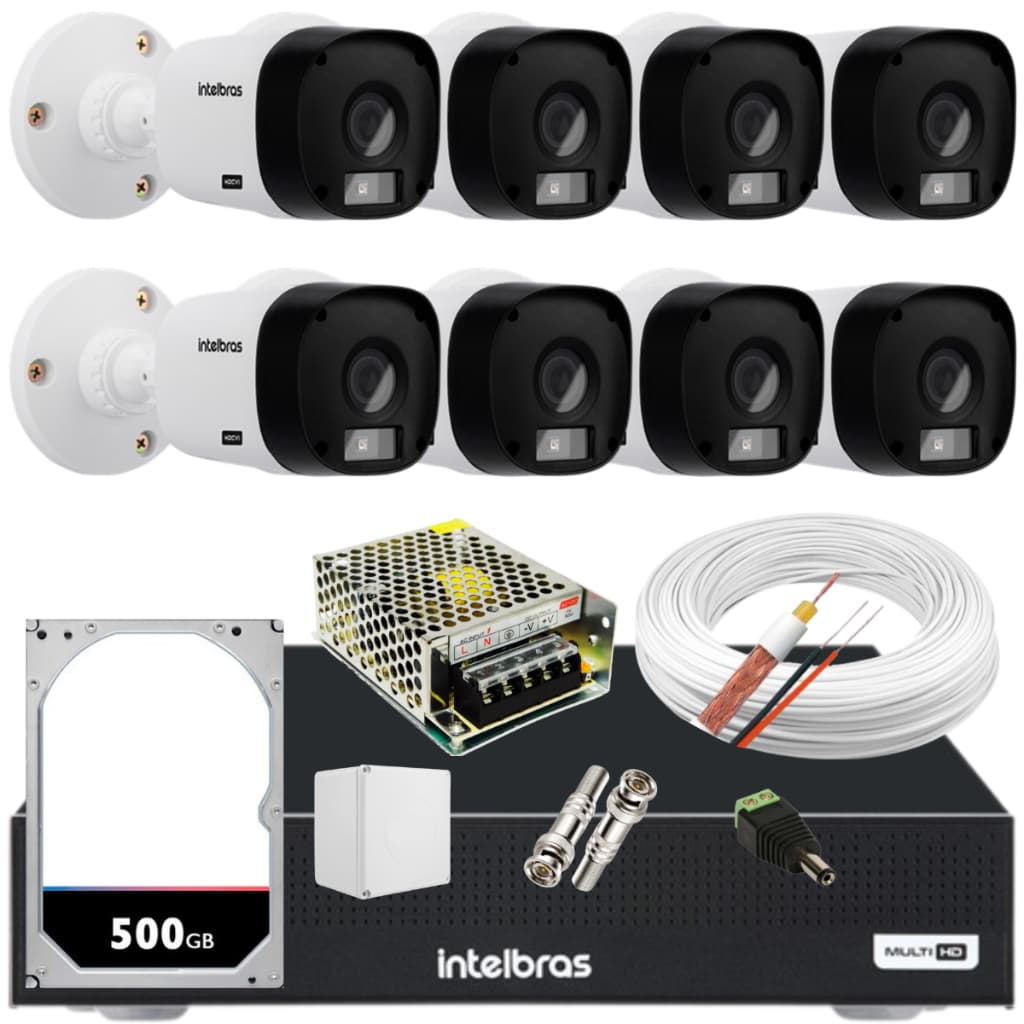Kit 8 cameras Intelbras bullet 1120B Dvr 1204 4ch App Isic