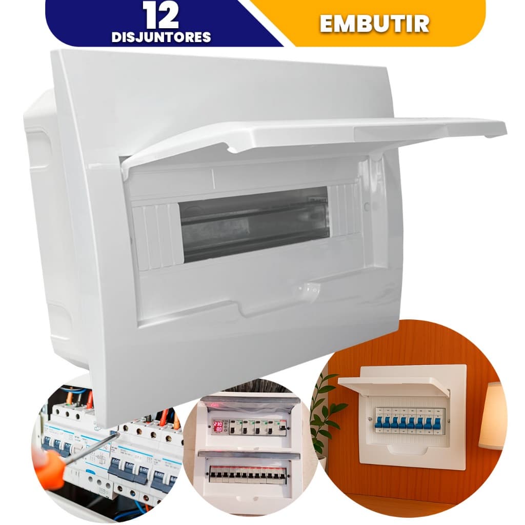 Quadro Caixa de Distribuição 12 Disjuntor Interruptor 12 Polos Din Embutir Acompanha Trilho din PVC