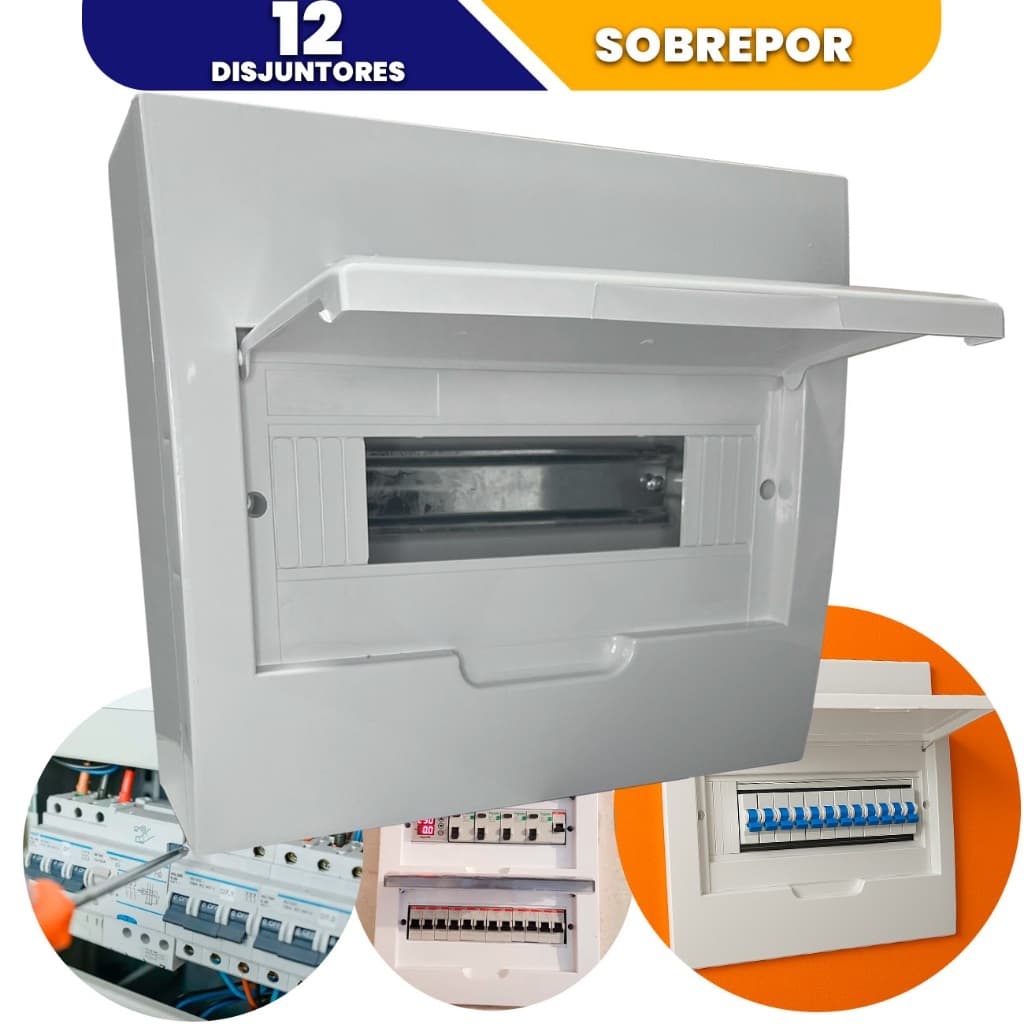 Caixa de Distribuição 12 Disjuntor Interruptor Quadro 12 Polos Din Sobrepor Acompanha Trilho din PVC
