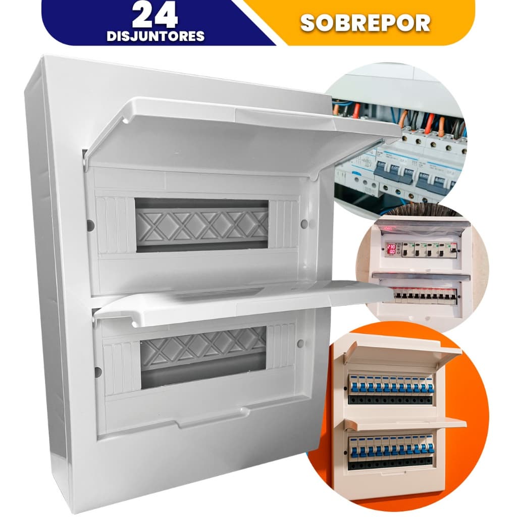 Caixa Quadro de Energia Sobrepor 24/18 Disjuntor Interruptor Fix Din 24 Polos Quadro Distribuicao