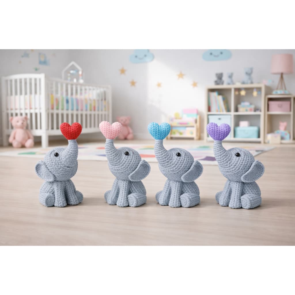 Elefante Decorativo com Coração Estatueta Enfeite Quarto Bebê Chá de Revelação Presente Criativo Impressão 3D