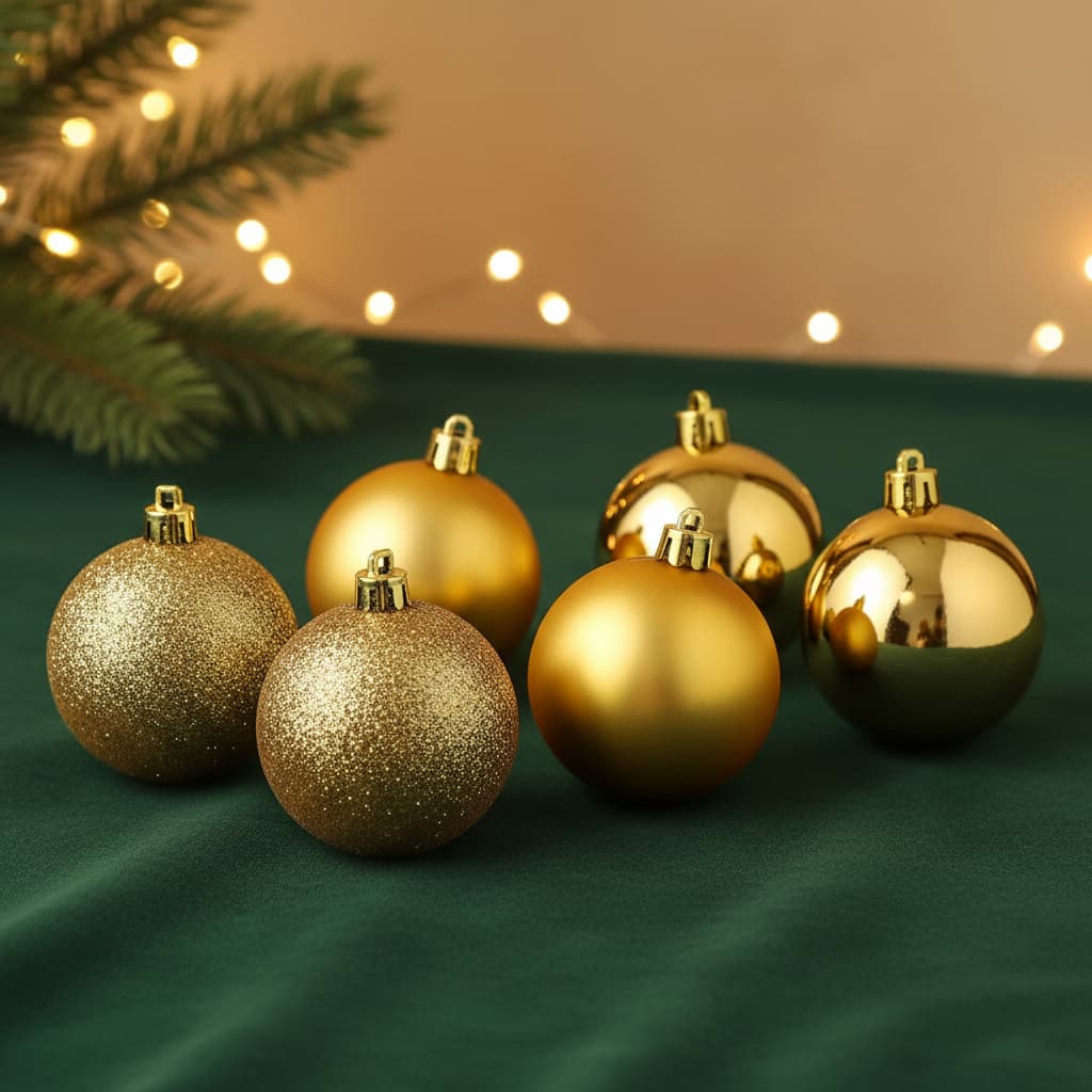 KIT COM 6 BOLAS DE NATAL MISTAS COM GLITTER 6 CM NO SAQUINHO