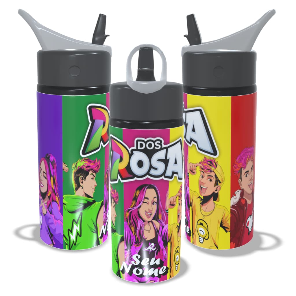 Garrafa Infantil De Alumínio Elementos dos Rosa Personalizada COM NOME 600ml Todos os Elemetos