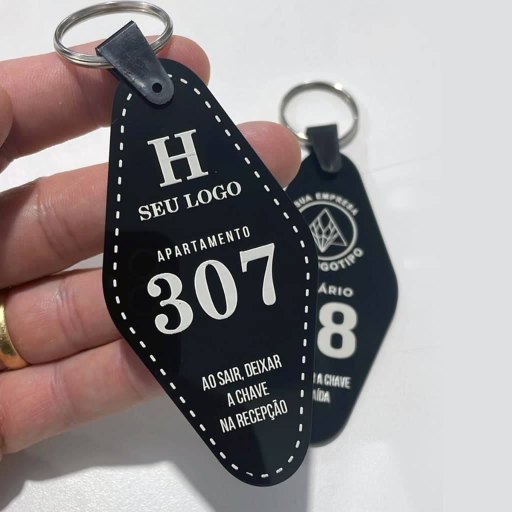 chaveiro losango acrilico preto personalizado 5 unidades