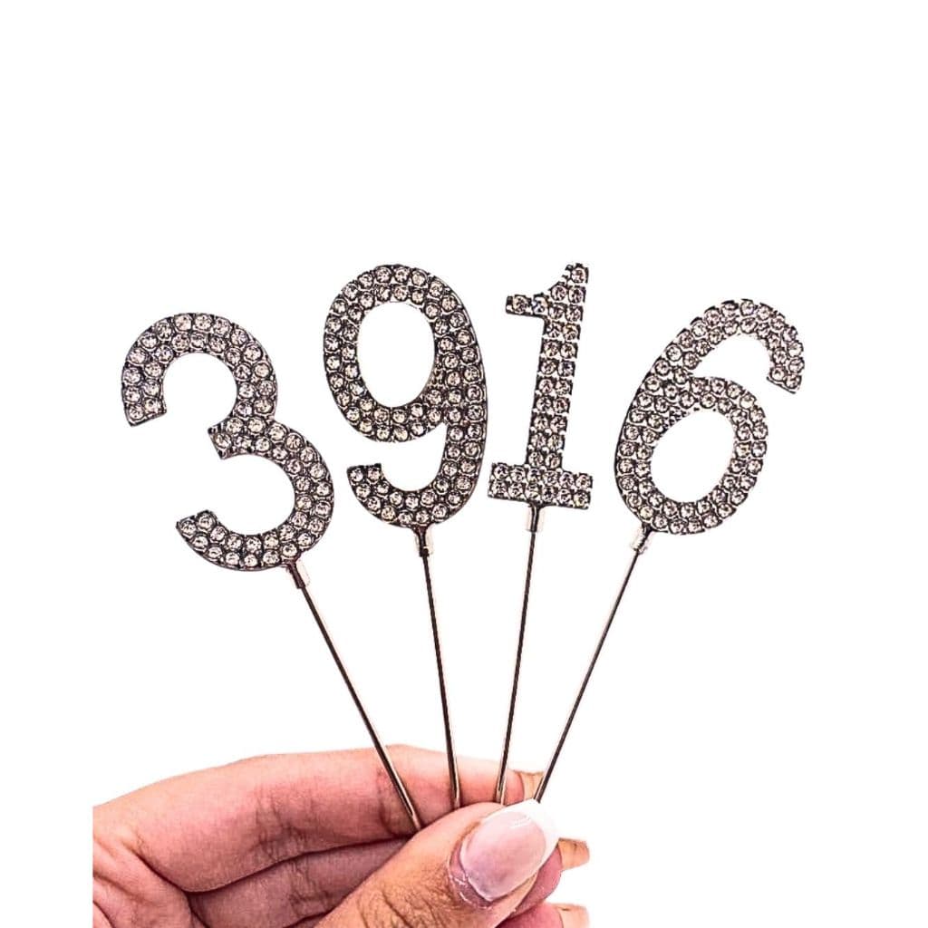 Topo de bolo decorativo - de metal prata com strass - Imita Vela de Aniversário