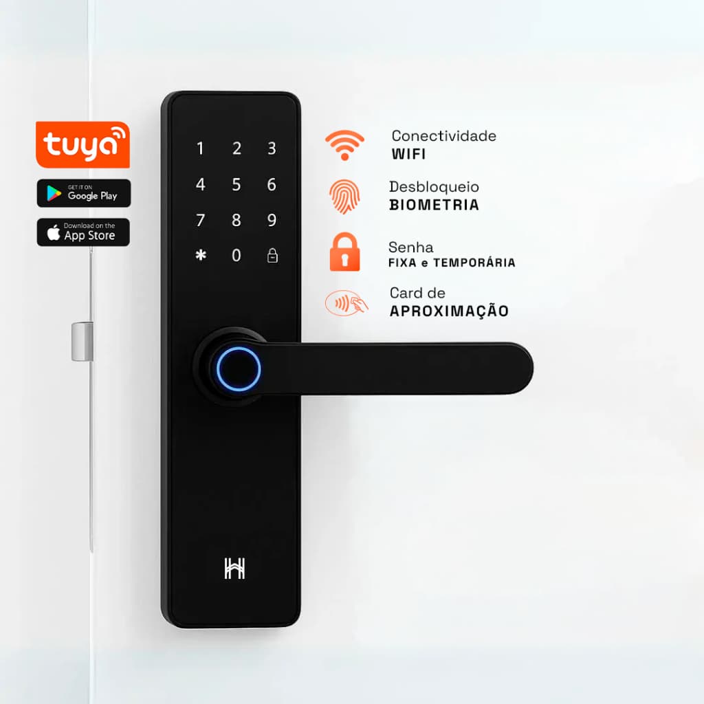 Fechadura Eletronica Digital Com Biometria Senha HomeFy Tuya Wi-fi