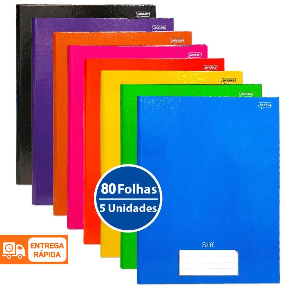 Caderno Brochura Grande 80 Folhas Universitario Stiff 5 Unidades