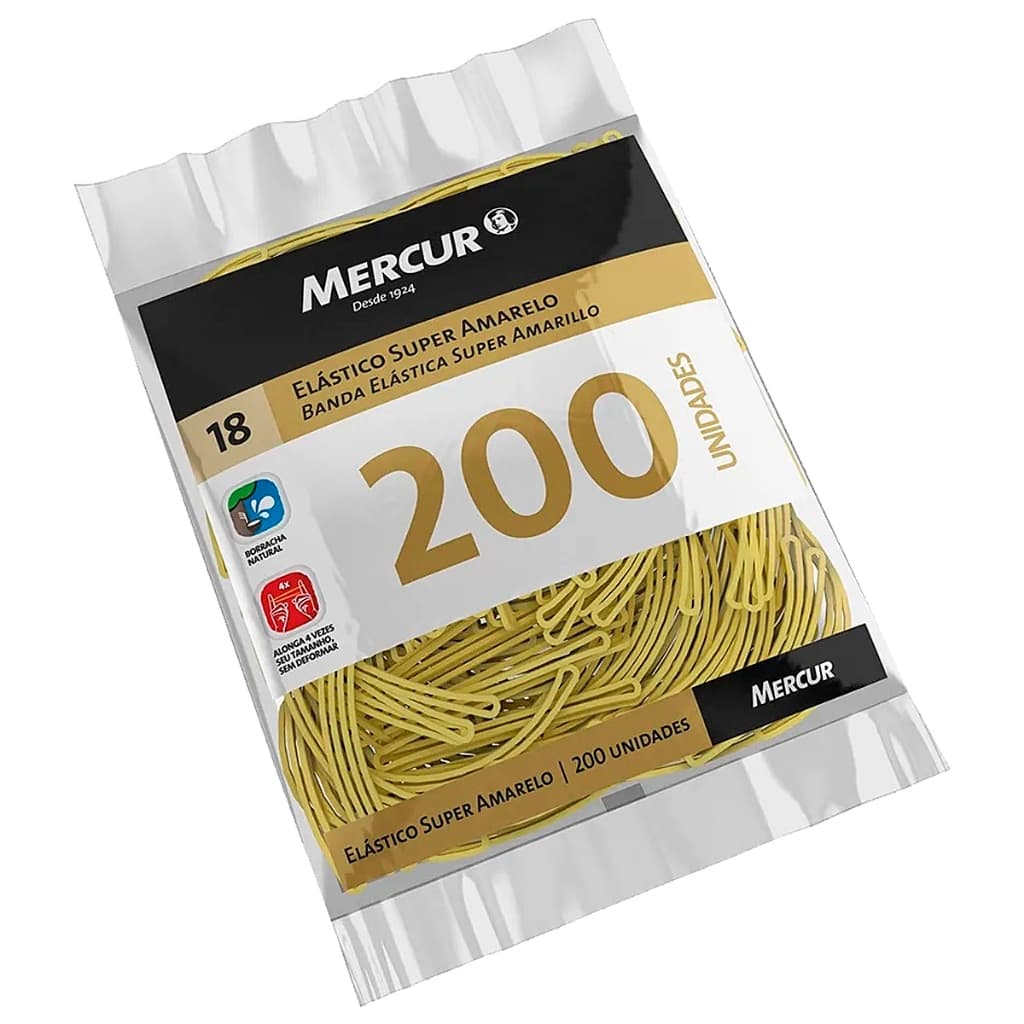 Elástico Dinheiro Super Amarelo 18 Liguinha Mercur 200 Unidades