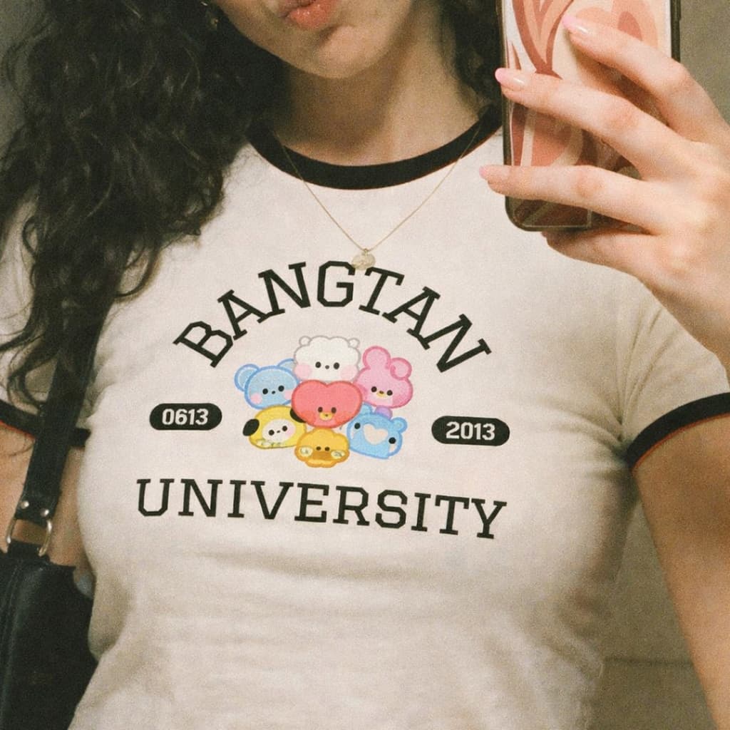 Camisa Feminina BTS Bangtan University T-shirt Vintage Y2K estética BabyLook