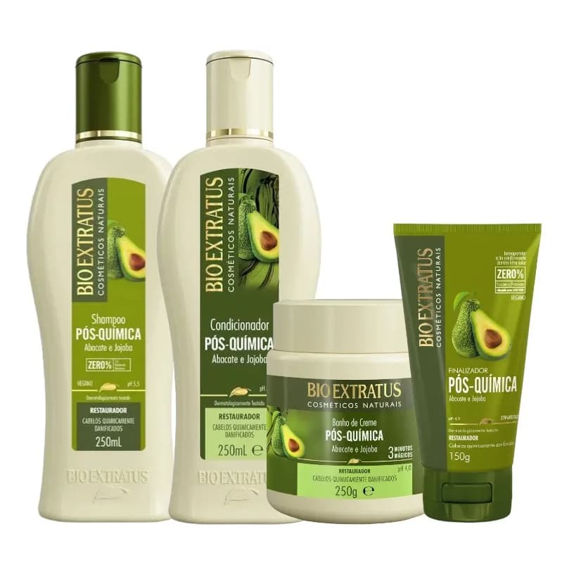 Kit Pós Química Bio Extratus Shampoo 250ml, Condicionador 250ml, Máscara 250g e Finalizador 150ml