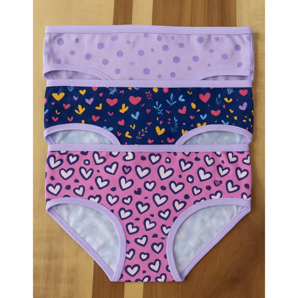 Kit Calcinha Pop Infantil Juvenil Algodão Elastano Cores Estampadas Conforto Diário 8 a 16 Anos