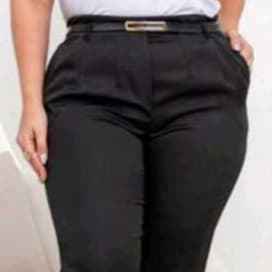 calça feminino alfaiataria social  com cintura alta bolsos funcionais zíper lateral acompanha  cinto