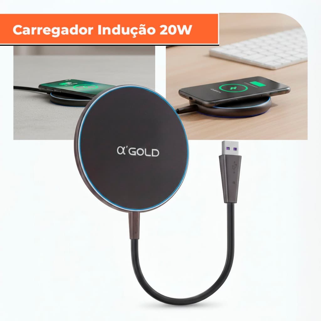 Carregador Sem Fio Indução Magnético 20w Turbo Ultra Rápido Cor Preto