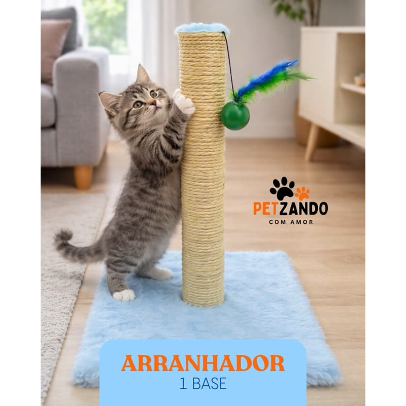 Arranhador para Gatos 1 Base com Plataforma – Torre em Sisal Natural 40cm com Brinquedos | 6 Cores Disponíveis