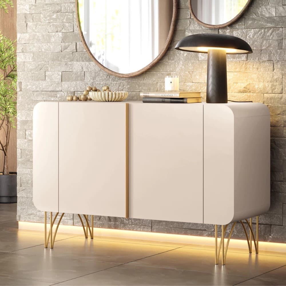 Aparador Balcão Buffet Pés Metal Benvenuto Off White