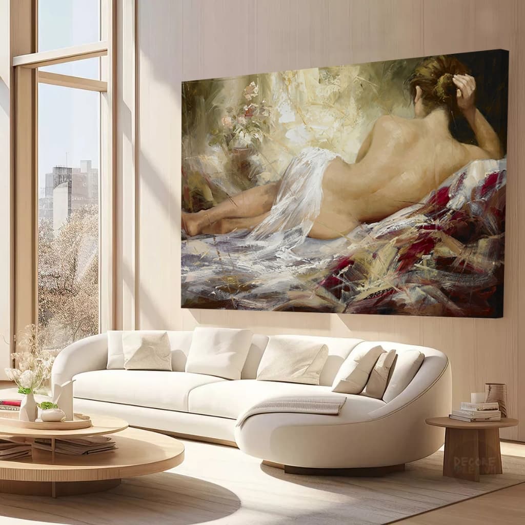 Quadro Pintura Mulher Nua Deitada Horizontal Canvas