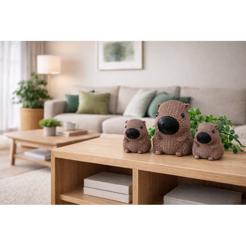 Trio Decorativo de Capivaras Mãe e Filhas.