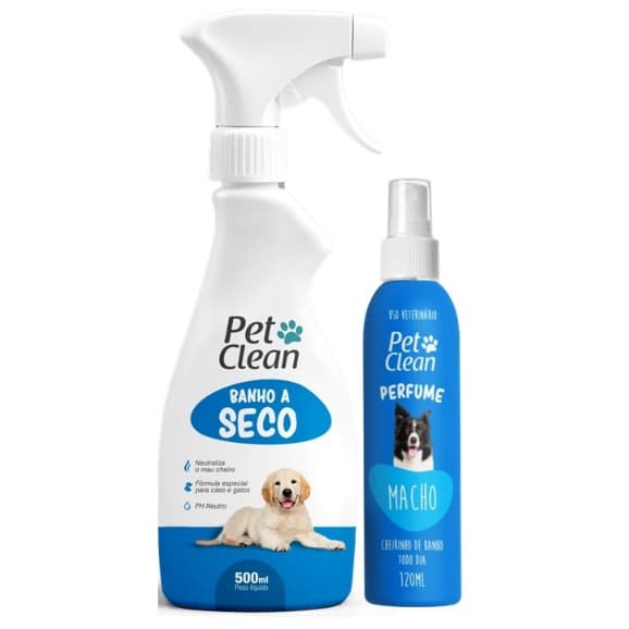 Kit Banho A Seco Pet Clean 500ml + Perfume Pet 120ml Para Cães e Gatos - Limpeza Rápida Sem Água