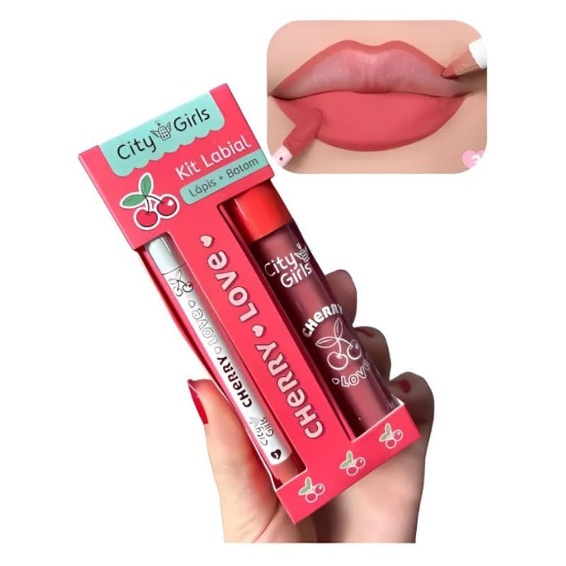 Kit Lip Combo Perfeito Cherry Love Lápis + Batom City Girls