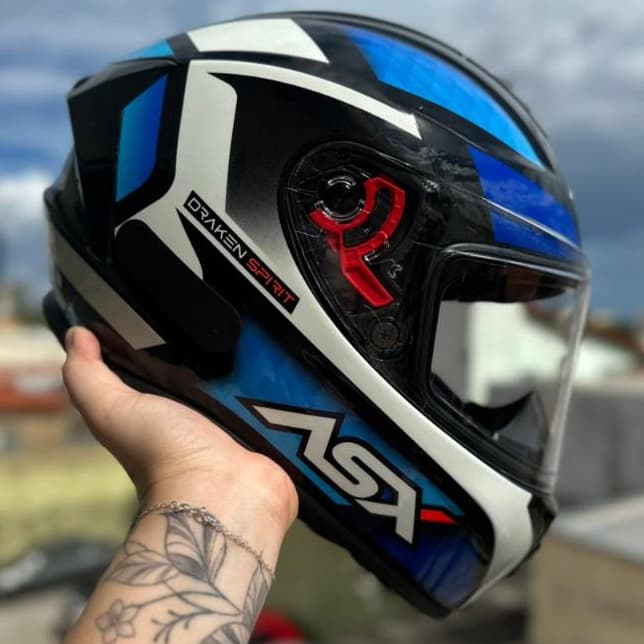 CAPACETE ASX DRAKEN SPIRIT PRETO AZUL BRANCO NOVO ESPORTIVO + NARIGUEIRA + VISEIRA CRISTAL