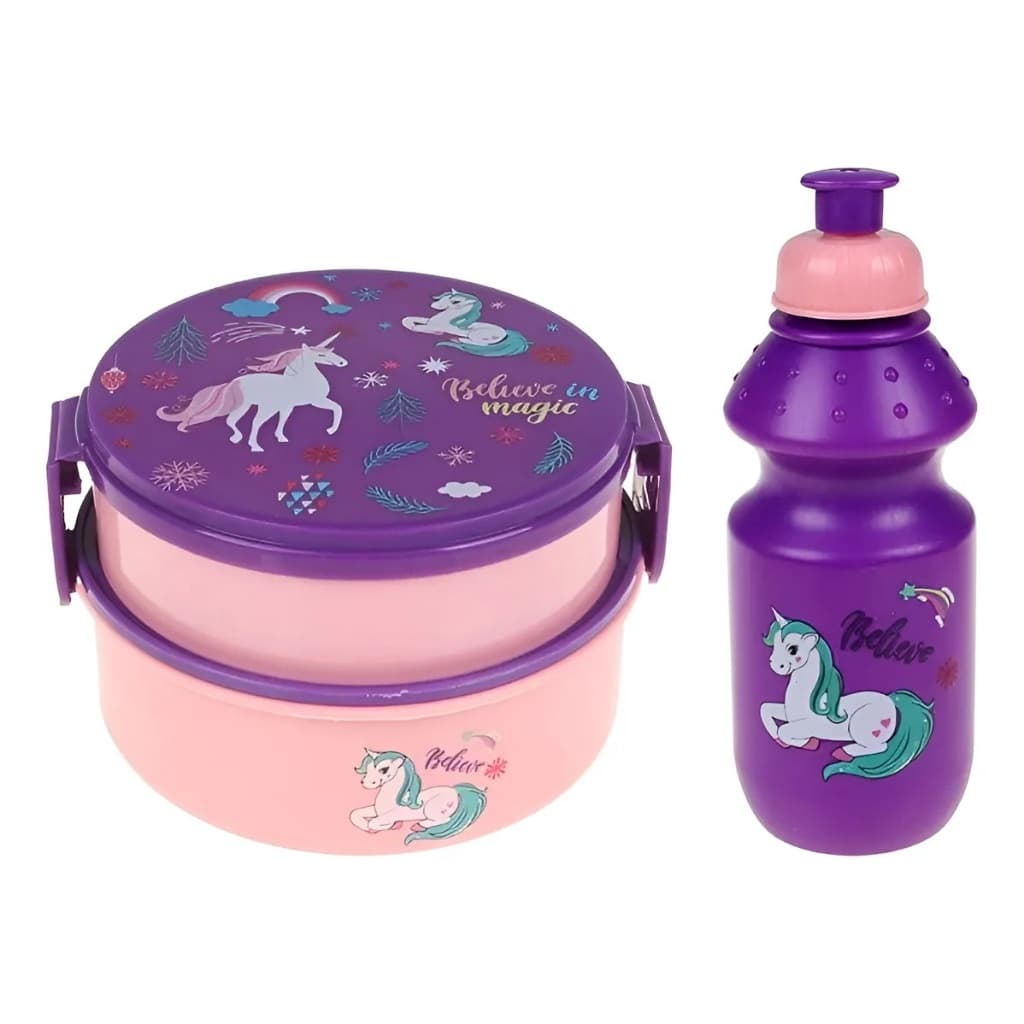 Kit Lancheira Dupla Infantil / Escolar 4 Peças Violeta E Rosa
