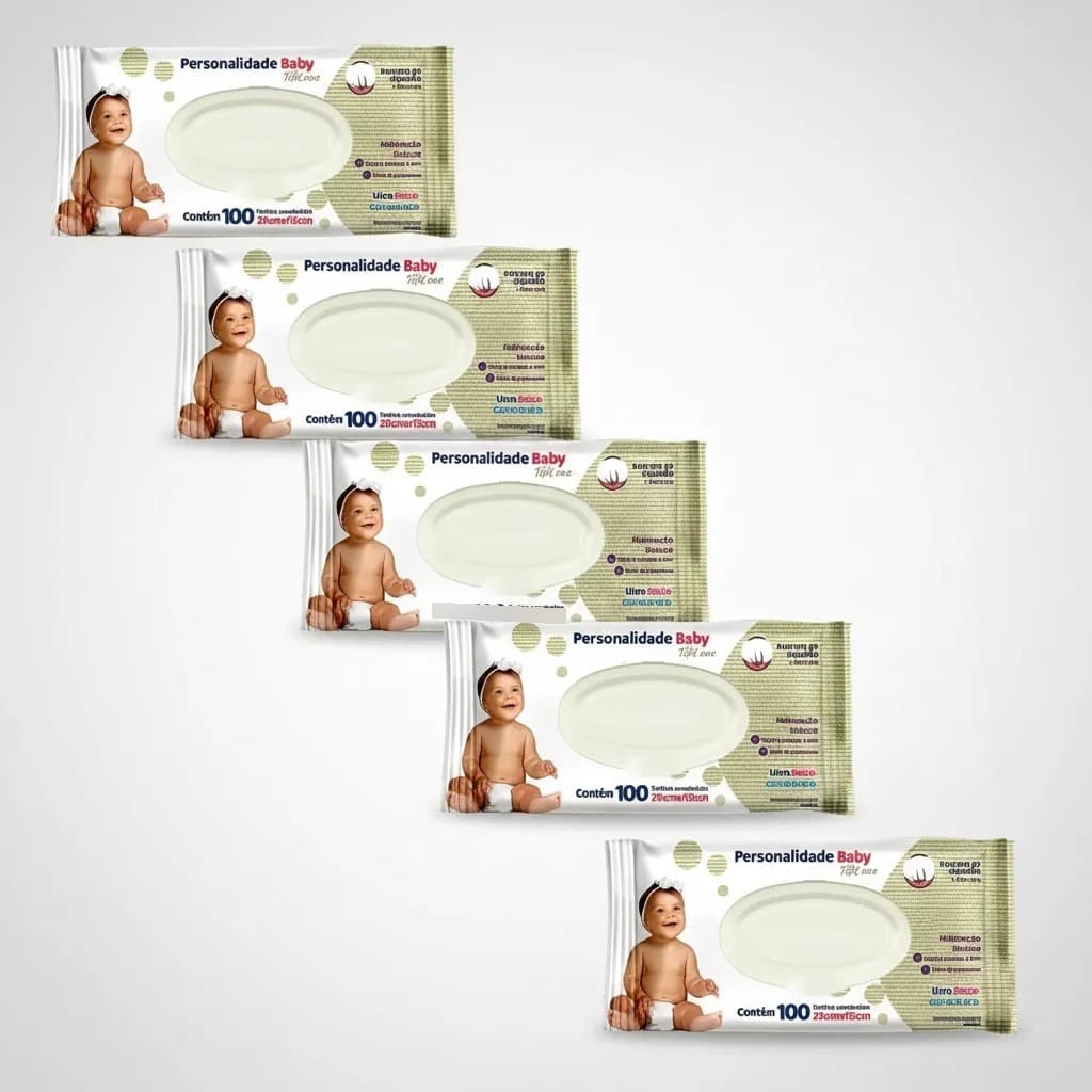 Kit 5 Pacotes Lenço Umecido Personalidade Baby 100 Toalhas Umedecidas Cada - 500 total