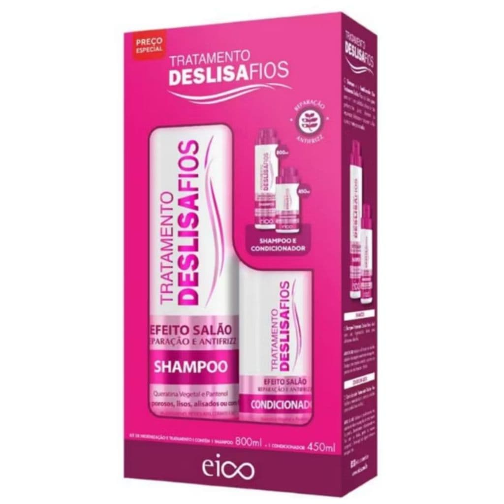 EICO Kit Shampoo 800ml+Condicionador 450ml- Deslisa Fios - Mandioca - Cabelos Longos