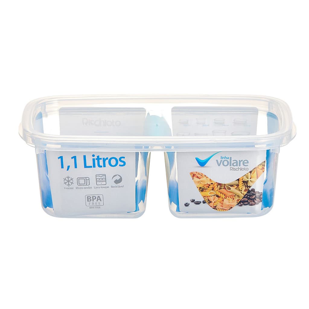 Pote Plástico 1,1 Litro Com 2 Divisórias Marmita Cozinha Casa Rischioto