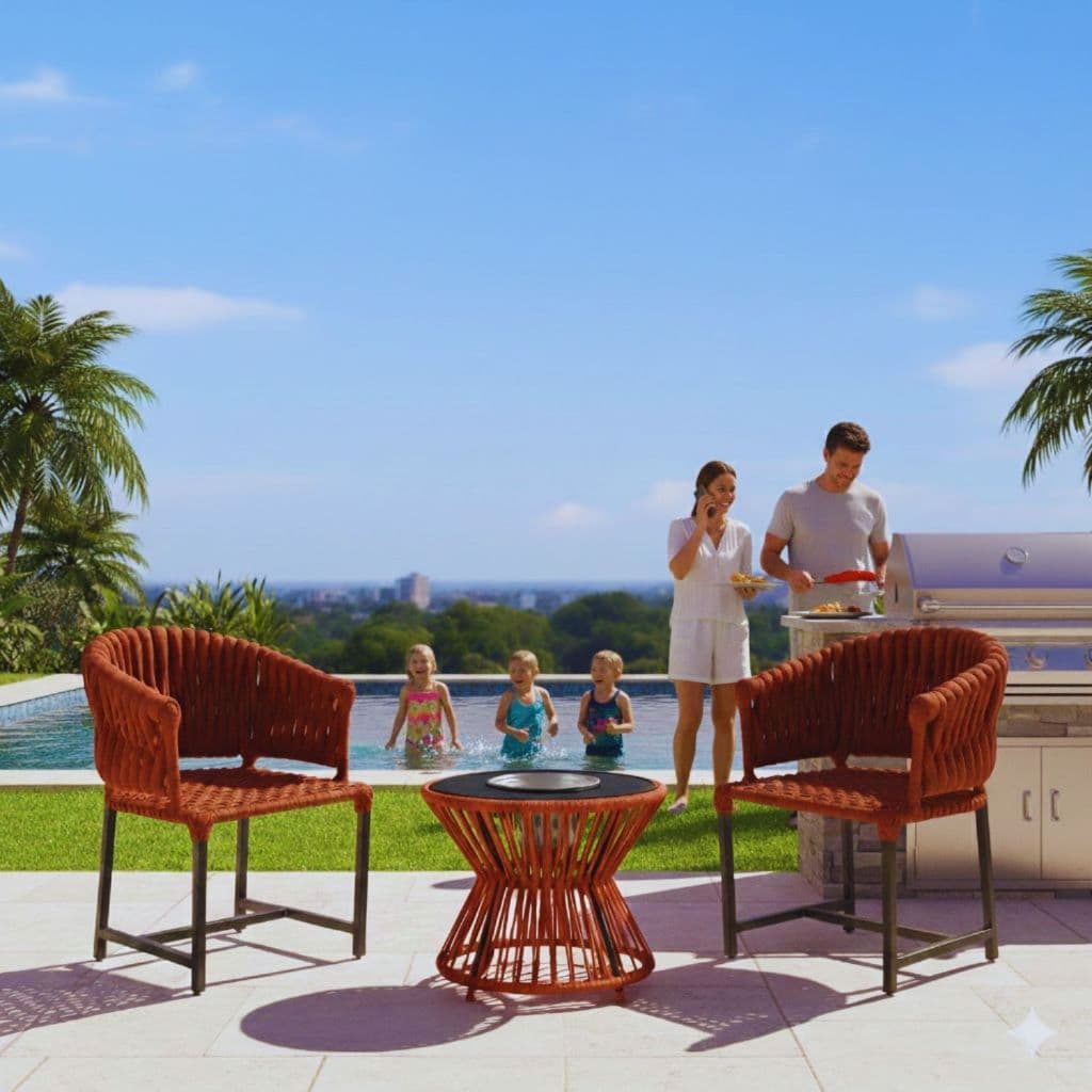 kit Conforto Poltrona Ibiza Mesa Ampulheta Balde de Gelo Resistente ao Tempo  Varanda Piscina