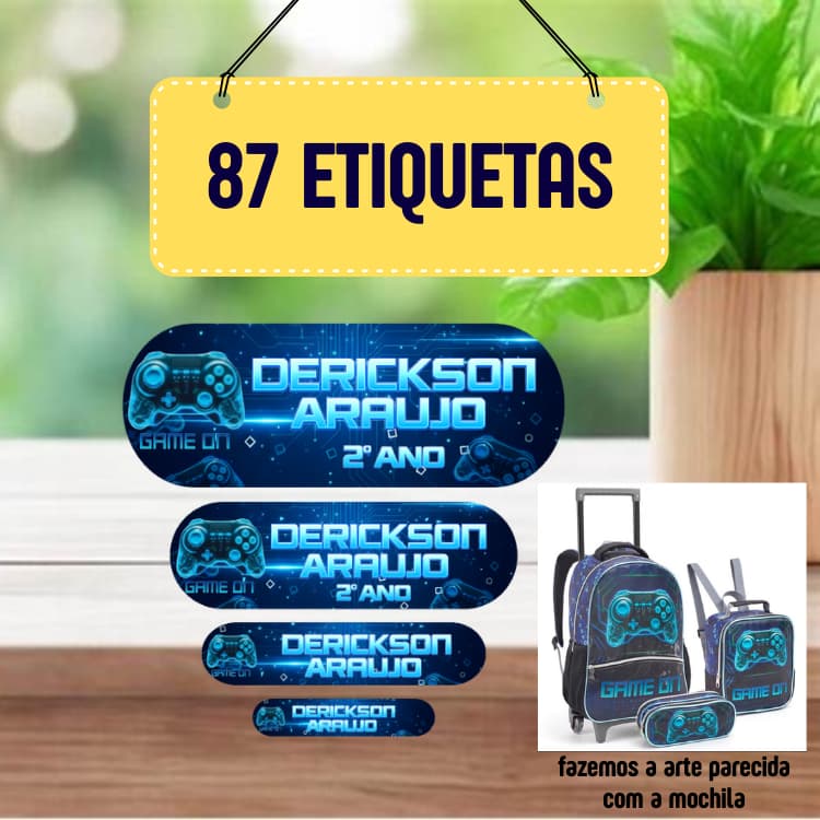 Etiqueta Escolar 87 unidades Gamer Vídeo Game Etiqueta para material escolar Personalizada