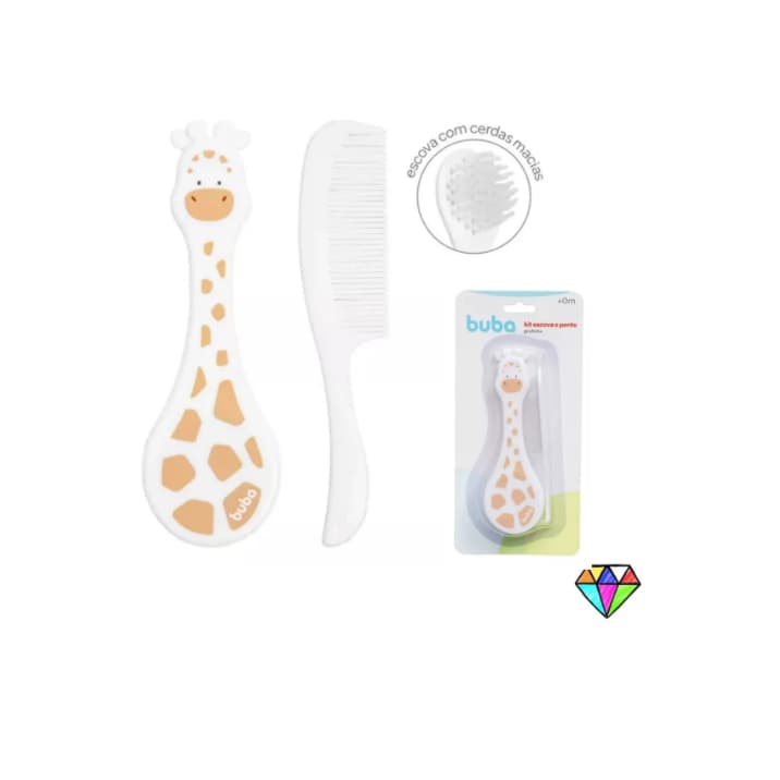 Kit Escova E Pente Infantil Bebê Girafa 14987 Buba