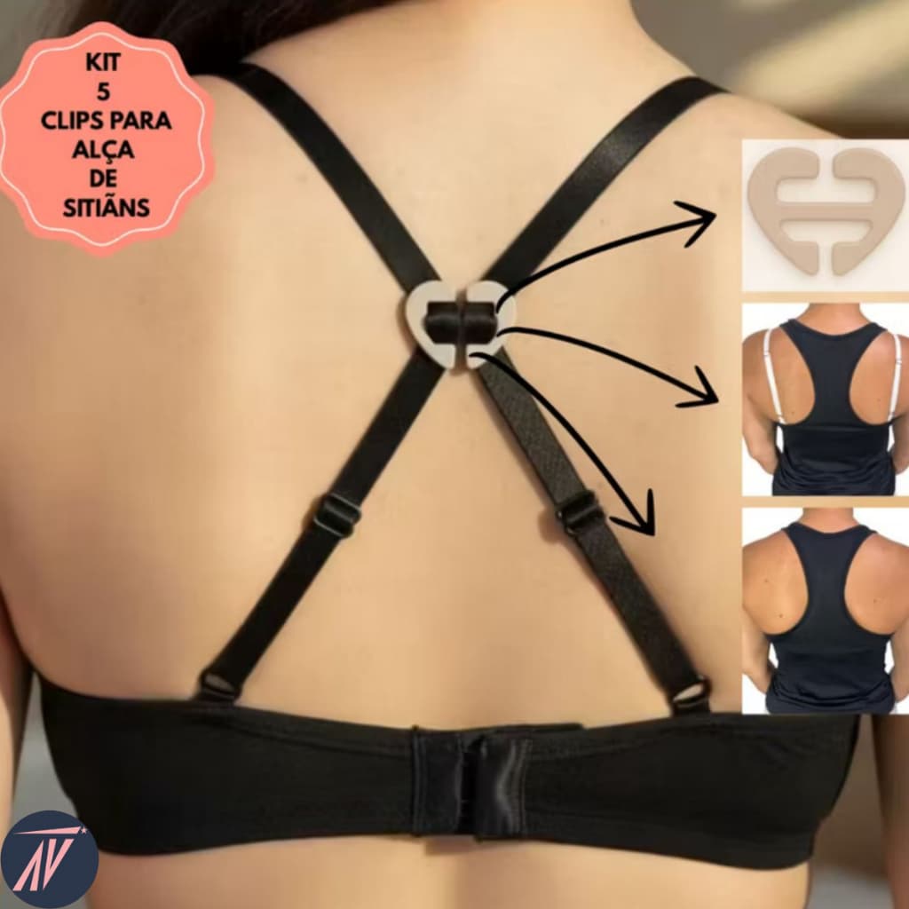 Kit 5 Clips Sutiã Ajuste Alça Nadador Regulador Esconde Alça