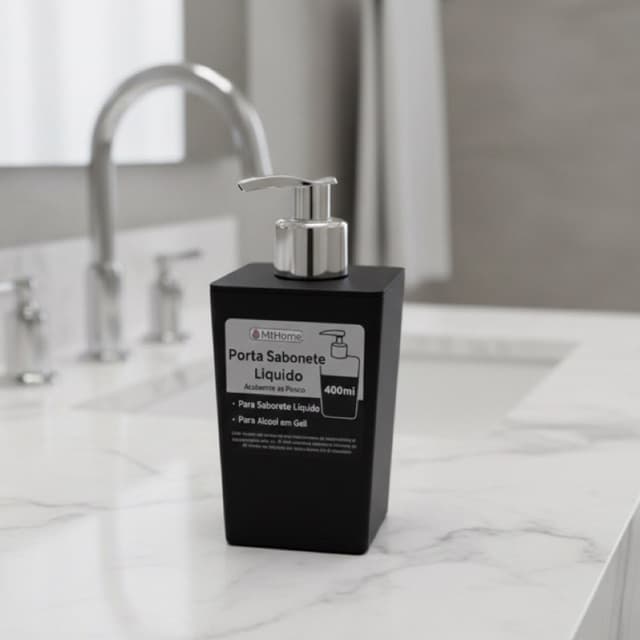 Porta Sabonete Líquido Black Premium 400ml - Dispenser Luxo com Dosador Cromado (Pronta Entrega)