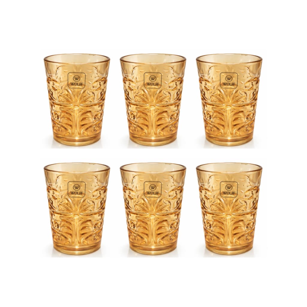 Jogo De Copos Arabesco Âmbar 6 Peças 330Ml Modelo Novo Luxo Elegante