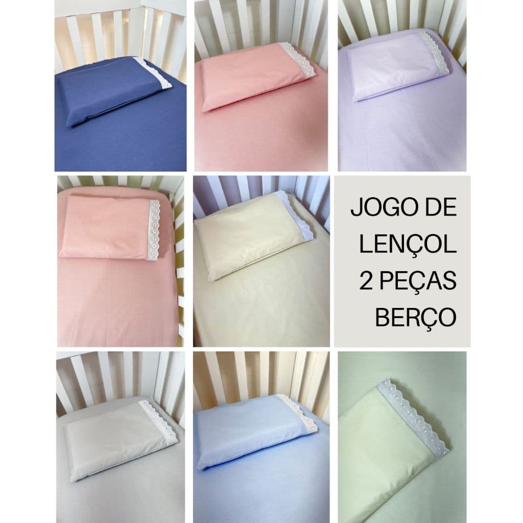 Kit 1 Jogo de Lençol com Fronha para Berço 100% algodão Menina Menino