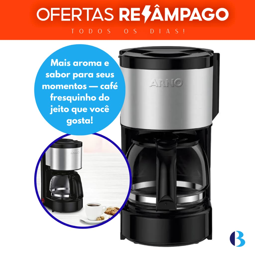 Cafeteira Elétrica Arno Perfectta 12 Xícaras Preta e Inox - Jarra de Vidro E Café Quente Em Minutos!