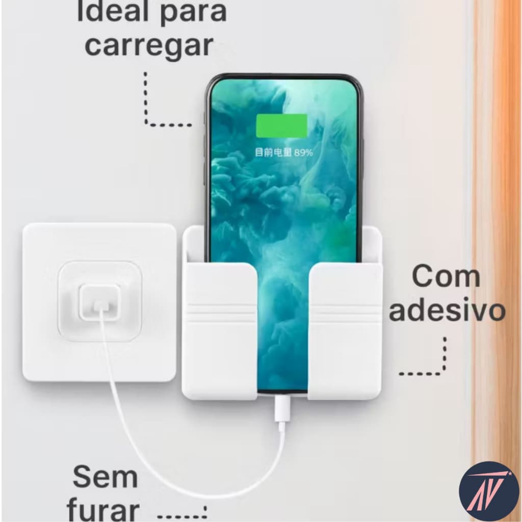 Suporte Celular Parede Carregador Sem Furar Já com Fita Dupla Face Kit 2 ou 4