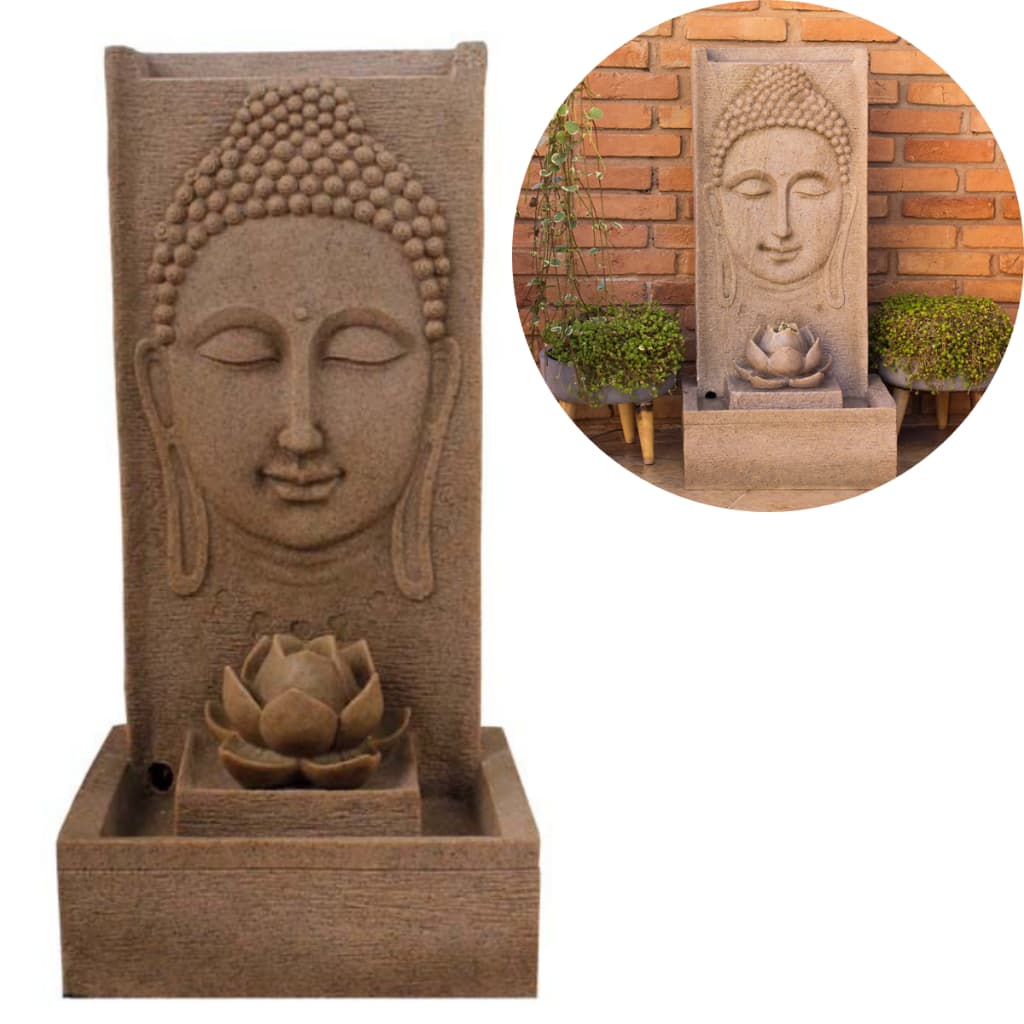 Fonte Buda Flor de Lótus Led Decorativa Poliresina Zen Cascata Iluminada Decoração