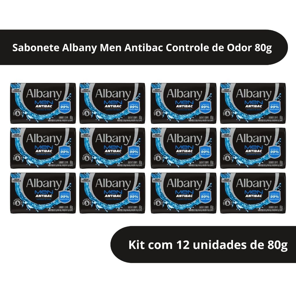 Kit com 12 Sabonete em Barra Albany Men Antibac Controle de Odor 80g