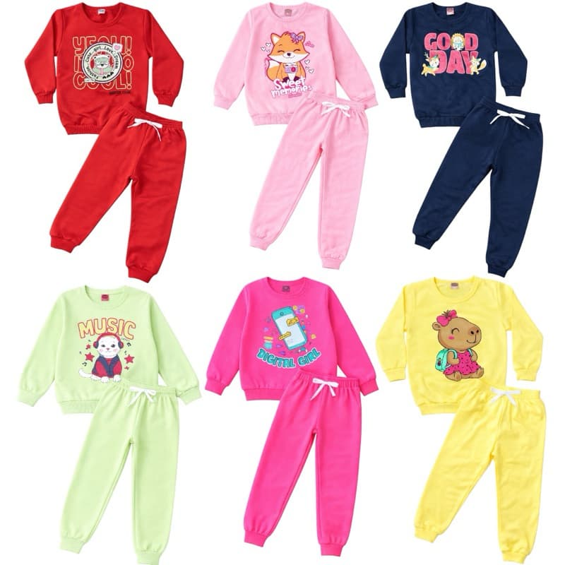 Kit Sortido 6 Peças Moletom Roupa De Bebê Menina - 3 Conjuntos Casaco e Calça Infantil Inverno
