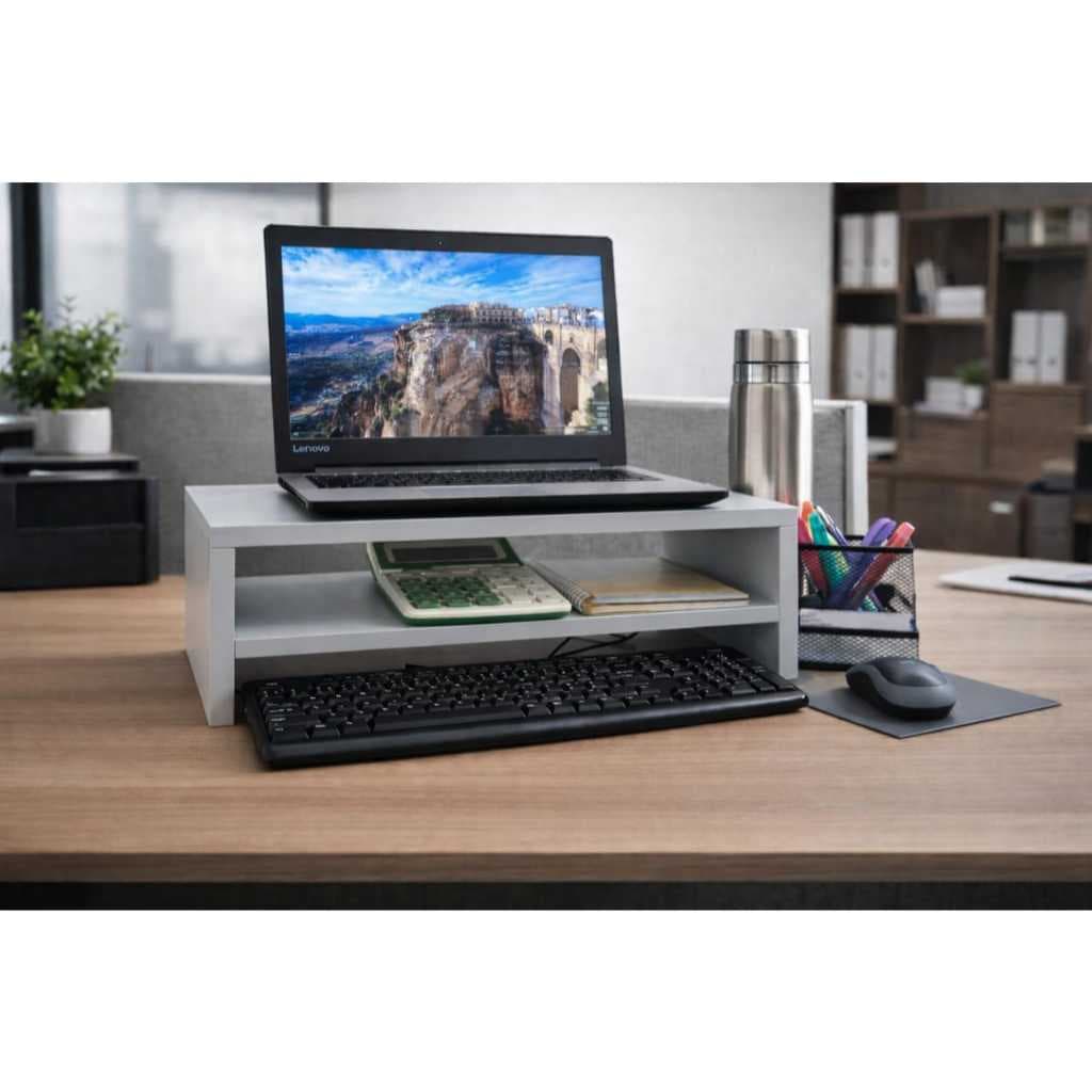 Suporte ergonômico para notebook/monitor com 30cm de profundidade, organizador de bancada