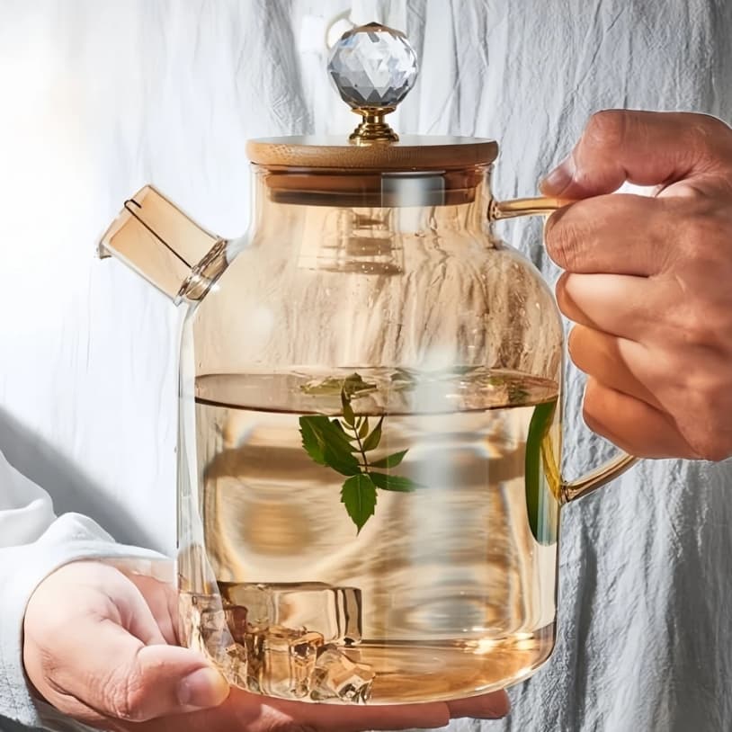 Chaleira Bule de Vidro Âmbar Com Infusor Chá Direto Ao Fogo Resistente Ao Calor 1,8L luxo